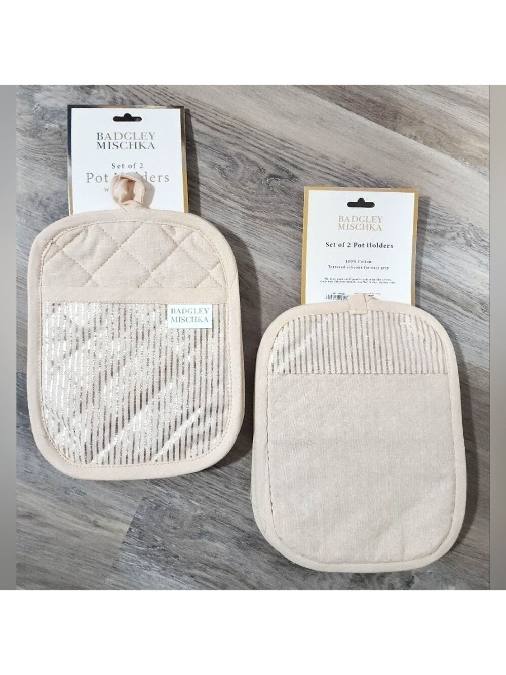 Badgley Mischka Two Sets of Two Pot Holders with Silicone - New With Tags